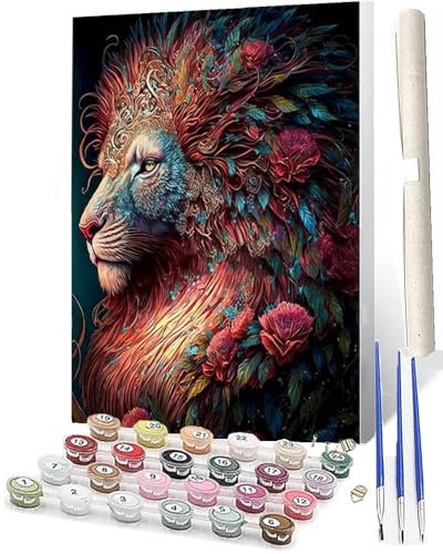 WMZPOY Malen Nach Zahlen ErwachsenePaint by Numbers Malen Nach Zahlen Anfänger Bunter Löwe_007 DIY Handgemalt Ölgemälde Leinwand für HeimdekorationOhne Rahmen 40x50