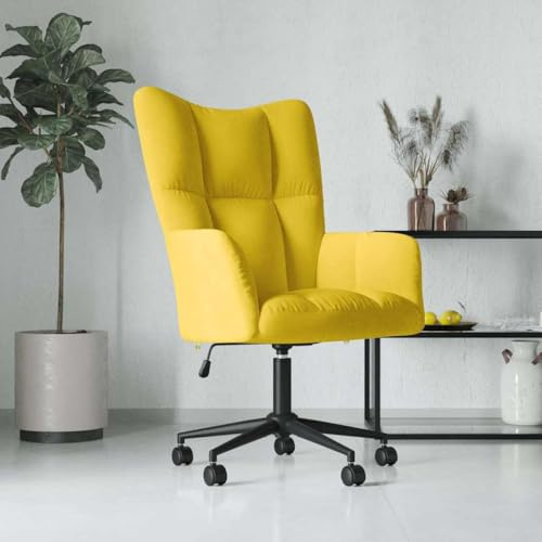 Myheimly Relaxsessel mit Rollen Höhenverstellbar Drehbar Fernsehsessel Polstersessel Polsterstuhl Relaxstuhl Sessel Ohrensessel Wohnzimmer Samt Relaxsessel Senfgelb