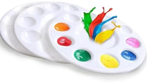 3Pcs Artists Paint Palettes, Round Paint Palette Tray with 10 Wells and 1 Central Reservoir for Watercolor Professional Art Painting DIY Craft, 6.7 Inch