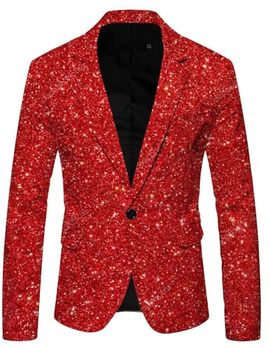 Foweknow Glitter Jacket Men's 3D Print Sequin Blazer Men's Tuxedo Suit Jacket Funky Suit Jacket Fancy Dress Costumes Men's Carnival Costume Rave Outfit for Theme Party Night Club, Wine Red, 3XL