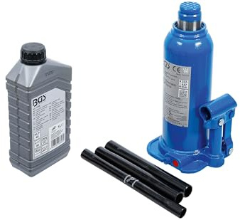 Bundle aus BGS 71036 | Hydrauliköl | mineralisch | HLP 46 | 1 l + BGS 9885 | Hydraulischer Flaschen-Wagenheber | 10 t | Stempelwagenheber/Kompakt-Wagenheber, blau,schwarz
