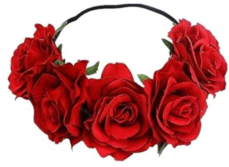 ZYWQ Couronne de Roses, Bandeau Fleuri pour Femmes et Filles - Couronne de Roses Artificielles Rouges avec Bandeau, Idéale pour Les Fêtes, Mariages, Décorations et Séances Photo