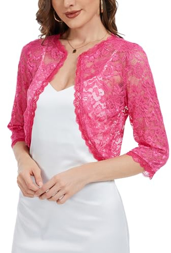 YOUNIFIZ Women Lace Lightweight 3/4 Sleeve Bolero Open Front Cardigans Shrugs