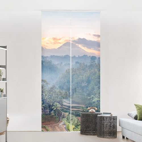 micasia Schiebegardine halbtransparent 60er Paneel Klett Natur Textil lichtdurchlässig - Motiv Modern Flächenvorhang grün Wohnzimmer Schlafzimmer 2618 (120x250 cm - 2er Set)