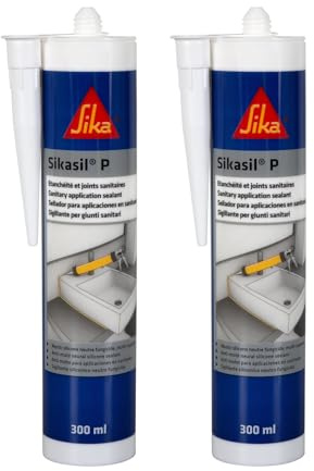 SIKA - Mastic silicone universel pour joint d'étanchéité et joints sanitaires - Sikasil P Blanc - Multisupports - Résistant aux UV/Moisissures - 300ml (Lot de 2)
