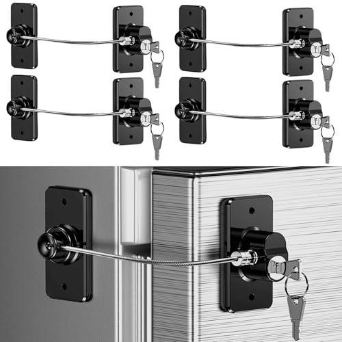 Candado Nevera con llave, Cerradura Frigorifico para Niños y Bebés, Cierre Puerta de Seguridad para, Armario, Puertas de Gabinetes, Cajones y Bloqueo de Ventanas (4 Pezzi- Negro)