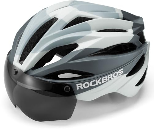 ROCKBROS Cykelhjälm vuxna med visir magnetisk avtagbar, MTB-hjälm andningsbar cykelhjälm racercykelhjälm justerbar för kvinnor och män, 58–62 cm