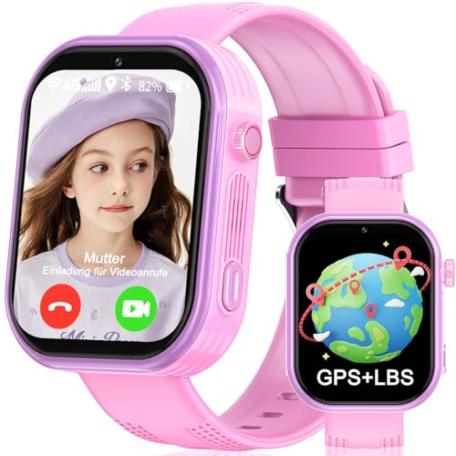 clleylise Smartwatch Kinder mit GPS und Telefon, 4G Kinder Smartwatch, Voice Chat, SOS IP68 Wasserdicht Spiel Wecker Touchscreen, Smart Watch für Jungen Mädchen 4-16 Jahre (4g Rose)
