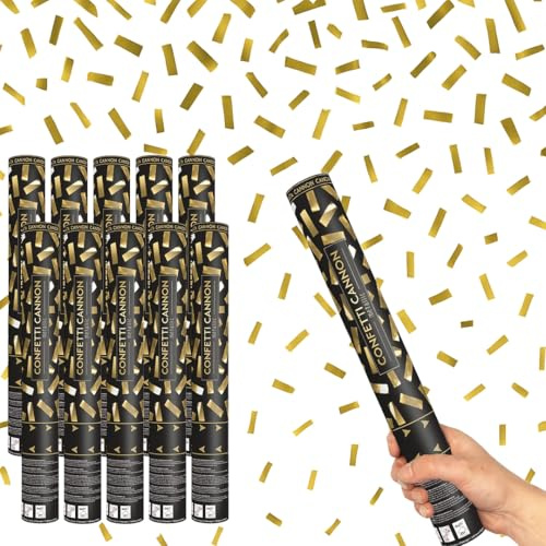 Gold Metallic Medium Confetti Cannon 40cm – Pack of 10 – Party Poppers Party Confetti Popper Shooter for Birthdays, Weddings, Celebrations & Events