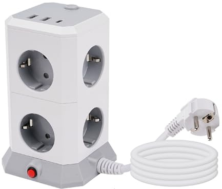 Candeon Multipresa 11 in 1 con interruttore, 8 prese 3680W/16A, 2 USB-A 5V/2.4A, 1 USB-C 5V/3A, cavo di prolunga da 1,8 metri (HHT102 con cavo quadro standard europeo)