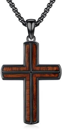 REDSUN Collana da uomo con croce in legno nero, in argento Sterling 925, con ciondolo a forma di croce, in vero ebano e nero, regalo per uomini, donne, partner, marito, fidanzato, Natale