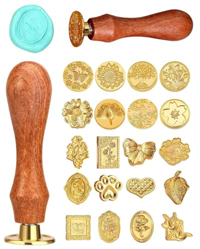 GRETY Wachssiegel Stempel Set, 20 Stück Klassischer Siegelstempel Set mit Holzgriff, Siegelwachs Stempel Kit, Wachs Stempel, Wachs Siegel Stempel Kit für Geschenk Einladungen Umschläge Briefe