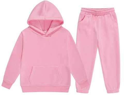 Niños Niños Niños Niñas Manga Larga Sólido Cálido Sudadera Sudadera Tops Pantalones Niños Trajes Chándal, Rosa., 10-11 años