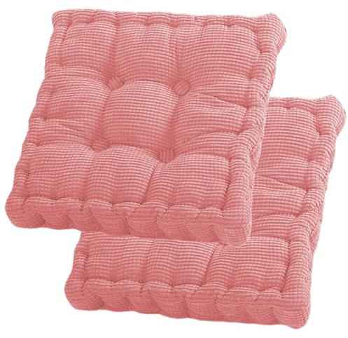 Sitzkissen, 2Er Set Bodenkissen, 40 X 40 Cm Sitzkissen Stuhl, Baumwolle Polsterung, Dicke Bodenkissen, Yogakissen, Haustierbett, Sitzpolster Für Den Innen Und Außenbereich Stuhlkissen-Set, Rosa