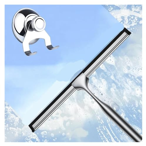 Shower Squeegee Shower Squeegee with Suction Cup Hook Stainless Steel Handle Silicone Scrape Car Window Glass Door Cleaning Tools 10'' 12''14''(12in suction cup)