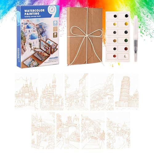 Cuaderno de Acuarela con Pinturas Incluidas,Materiales de Dibujo y Manualidades,Libro de Acuarela para Principiantes | Para Artistas Principiantes, Profesores, Estudiantes, Viajeros, Aire Libre,