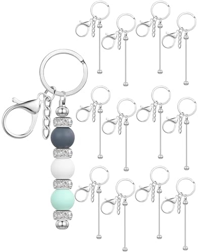 Thapncow Perlen Schlüsselanhänger Selber Machen, 12 Stück Metall Beadable Schlüsselanhänger, für DIY, Schmuckherstellung, Anhänger, Charms