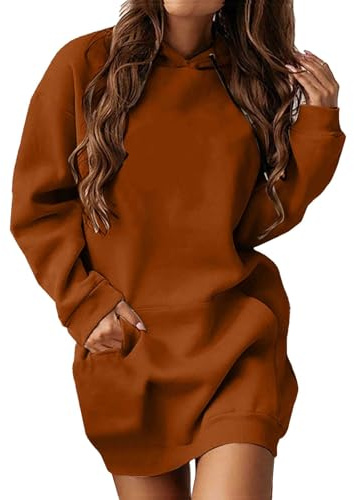 Damhuvtröja, huvtröja, lång sweatklänning, sport, tröjklänning | Tröjklänning dam lång avslappnad tröja klänning med fickor enfärgad basic sweatshirt bekväm huvtröja