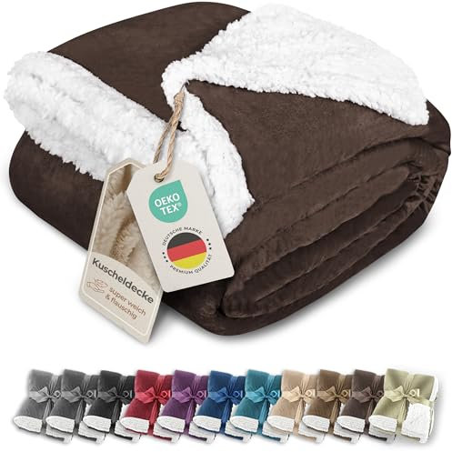 Gräfenstayn® Dicke Kuscheldecke flauschig & super weich - warme Sherpa-Fleecedecke in Lammfell-Optik als Wohndecke, Tagesdecke & Sofadecke - Überwurf Decke Sofa & Couch (Dunkelbraun 200x150)