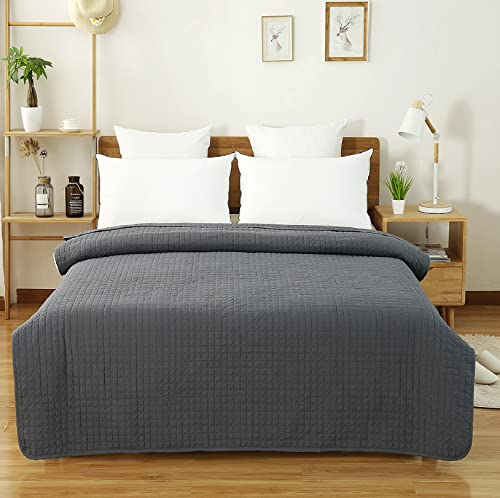 WOLTU Colcha para Cama Colcha Manta Multiuso Edredón de Patchwork, diseño Reversible a Cuadros, edredón Acolchado y Cama Doble 240x260 cm Gris Oscuro BWP5004gr3