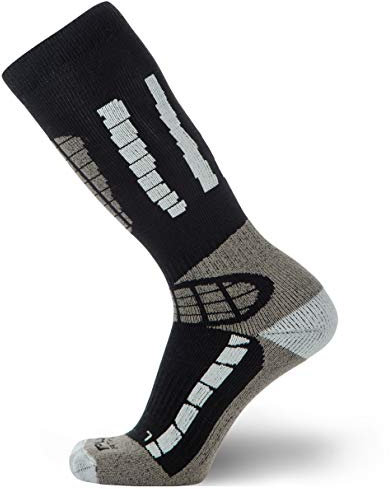 Pure Athlete Kids Ski Socks - Merino Wool OTC Winter Skiing Sock for Boys Girls (1 Pair - Black/Grey, Small-Medium)