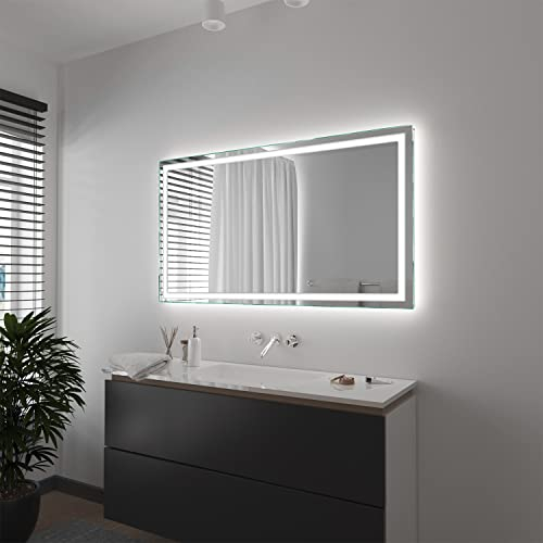 SARAR Badspiegel Spiegel Badezimmerspiegel mit schmaler rundum LED-Beleuchtung 150x70 cm Made in Germany eckiger Wandspiegel Mirror Spiegel Bad mit Licht auf Maß Toulon
