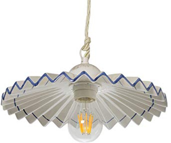 VANNI LAMPADARI - Lampadario a Sospensione Plissè in Ceramica Decorato a Mano per Soggiorno, Camera da Letto, Taverna, Cucina - 30 cm, Blu