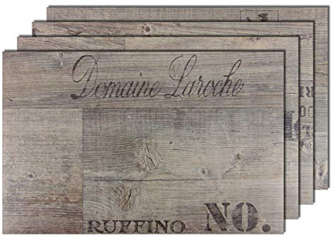 4er Premium Tischsets Holzoptik Weinkiste Grau-Braun | PVC Schaum-Vinyl | 43,5x28,5cm | 2,4mm | 180g | Gastro-Qualität | abwaschbar | bazaaro