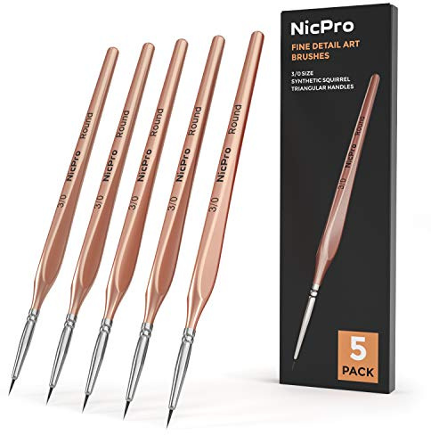 Nicpro Fine Paint Brushes 5 PCS Aesthetic Extra Fine Tip 000 Professional Miniature Painting Artist Set Round 3/0 for Micro Watercolour Oil Acrylic Craft Models Rock Army Paint by Number for Adult