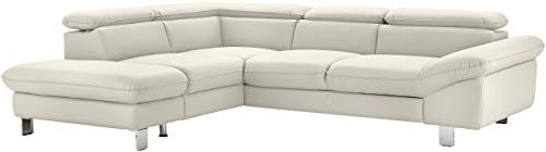 Mivano Ecksofa Driver mit Ottomane links, Ledercouch im modernen Design, Inkl. verstellbare Kopfstützen, 266 x 73 x 214, Kunstleder, Weiß
