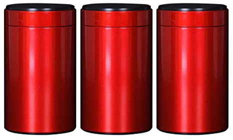 HEALLILY 3 Pcs Boîtes à Thé Boîte à Thé Hermétique Pots Ronds en Métal avec Couvercle Vide Scellé Stockage Peut Conteneur pour La Maison Magasin Café Herbe Bonbons Chocolat Sucre Épices Rouge 16 Cm