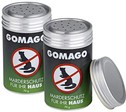 GOMAGO Set di 2 protezioni per martore per la vostra casa | Affidabile e adatto alle specie con profumo | Alternativa allo spaventatore per martore, spray per martore, ultrasuoni [2 x 70 g]