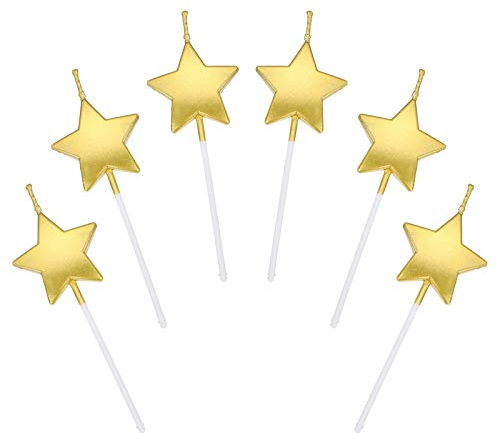 Sternform Geburtstagskerzen,6 Pcs Cake Topper Dekorationen Geburtstagskerzen Metallisch Kuchen Kerzen für Kinder Geburtstag Hochzeit Party,Silber/Gold/Champagner/Roségold