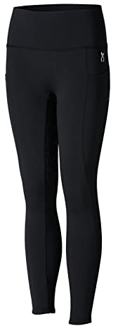 HORZE Kinder Reitleggings Gillian, Vollbesatzreitleggings Mädchen mit Handytasche, Schwarz, 122/128
