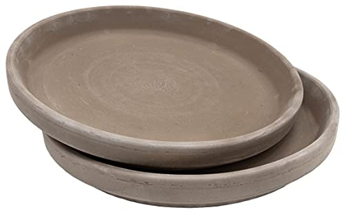 Ton Untersetzer 2 Stück Made in Germany Pflanzenteller Teller Terrakotta Übertopf wiederverwendbar rund braun 2er Set (Durchmesser außen 21,9 cm)