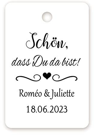 MameArt Geschenk Anhänger 50stk Hochzeit Personalisiert, Schön, DASS Du da bist Tags, Etiketten für Marmelade Selbstgemacht Taufe Kommunion Feste Geschenke Präsente (Herz 3), (T3DE0101)