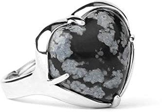 ASDFY Natürlicher Großer Schneeflockenring Schwarz Unregelmäßiger Kristall-Liebes-Herz-Ring Verstellbarer Damen-Ring Mit Offenem Stein Reiki-Balance-Knöchel-Finger-Ringe Ewigkeitsring Für Frauen, M
