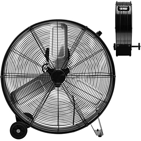 RELAX4LIFE Ventilateur de Sol Industrel Dia.60CM 180W 3 Vitesses, Ventilateur à Tambour 24 Pouces Mobile avec Poignée pour Magasin Garage Usine Cuisine Gym (style 1 | 65x67x20cm)