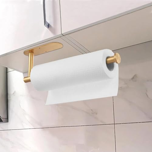 Deymogs Küchenrollenhalter Gold, Küchenrollenhalter ohne Bohren, Edelstahl, für Speisekammer, Waschbecken, Badezimmer