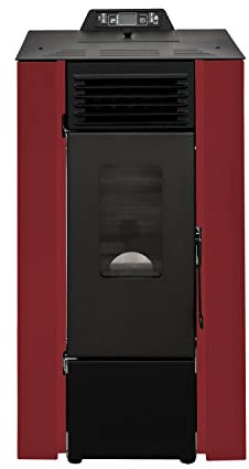 STUFE A PELLET ITALIA Qubo 9 KW - Pelletöfen Effizienz 91% Heizt 80m² Autonomie 21 Std Programmierbar Kompaktes Design 5 Geschwindigkeiten und Kräfte 24 Monate Garantie Rot
