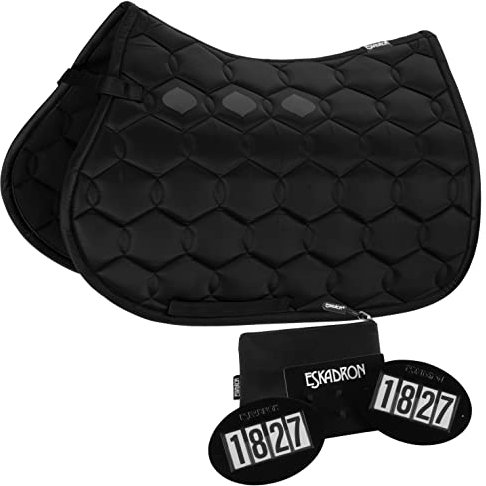 Eskadron Set Schabracke Glossy Wave (ohne Kordel) schwarz & Startnummern Set-Quick, Größe:Pony Dressur (PD)
