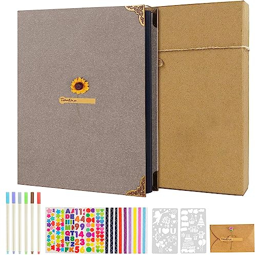 AIOR Fotoalbum zum Selbstgestalten 60 Schwarze Seiten, DIY Fotoalben Scrapbook Album zum Einkleben, Retro Nachfüllbar Fotobuch, Geburtstag Jahrestag Geschenk (Grau)