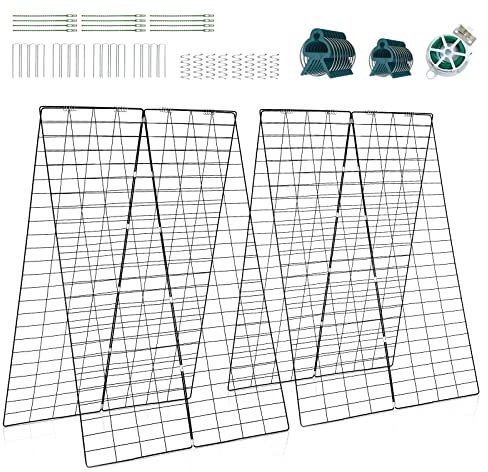 GiantexUK 2-Pack Garden Cucumber Trellis, 4x3FT A-Frame Plant Supports with Twist Tie, 8 Spiral Connectors, 12 Cable Ties, 16 Ground Stakes and 18 Clips, Outdoor Rustproof Vegetable Flowers Stand