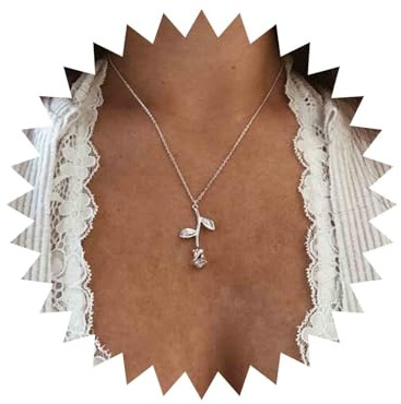 Yienate Boho Rose Blume Halskette Choker Silber Rose Anhänger Halskette Kette Niedlich Blume Halskette Charme Schmuck Geschenk Für Frauen Mädchen