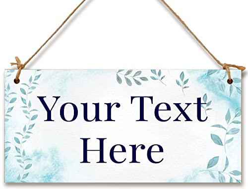 Personalised Hanging Plaque Your Custom Text Blue Watercolour Floral Decorative Wooden Door Wall Sign Home Décor Add Any Message