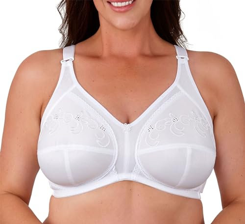 Women's Cotton Blend Comfort Support Full Cup Non Padded Non Wired Embroidered Bra (White, 38F)