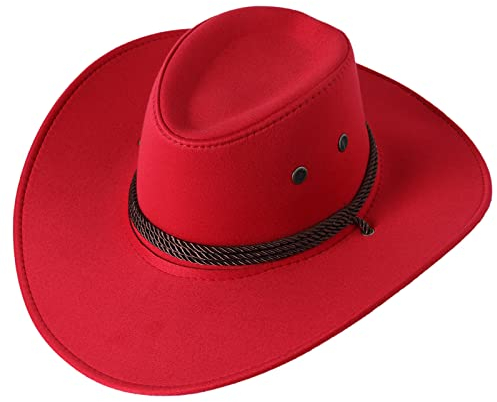 DELIMALI Cowgirl-Hut, Cowboyhüte für Damen, Strass, Western-Vintage-Filzkrempe, Hut für Junggesellinnenabschied, Cosplay, Kostüm, Kostümparty, B-Rot, Einheitsgröße