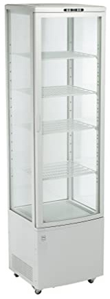 METRO Professional Kühlvitrine GGC3270, Kunststoff/Glas, Ventilatorkühlung, 4 verstellbare Regale, mit Rädern, weiß