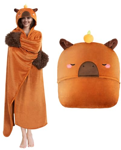 Mewaii Felpa con Cappuccio Unisex Capibara 130x158CM - Coperta Indossabile con Maniche Super Morbida, Calda e Confortevole - Ideale per Regali di Natale, Compleanni e Altre Festività