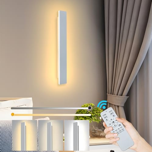 ZTWLEED LED Wandleuchte Innen 40CM,12W Wandlampe Dimmbar mit Fernbedienung | 3000K-6000K,10-100% Helligkeitseinstellung Wandleuchte für Schlafzimmer Wohnzimmer Korridor Treppenhaus, 110-240V,Schwarz